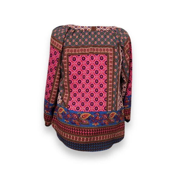 Figueroa & Flower Womens Floral Boho Blouse Size L Polyester Pink/Blue - Picture 3 of 8